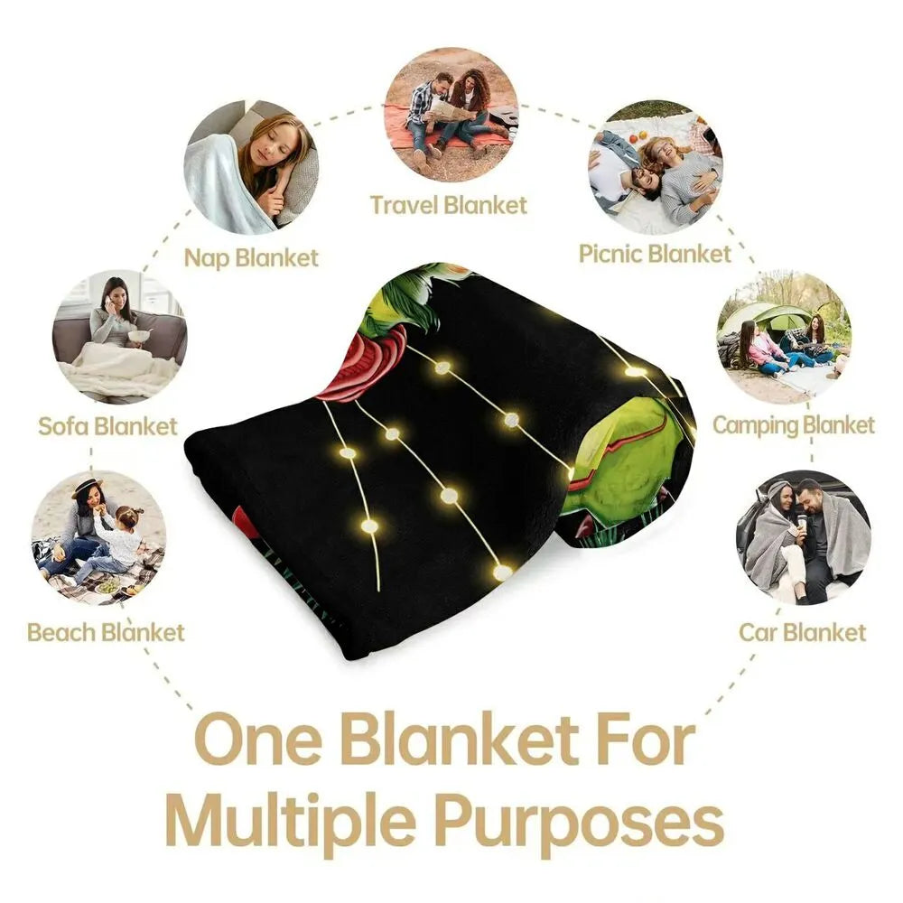 Festive Grinch Gingerbread Cookie Christmas Black Pattern Multipurpose Throw Blanket