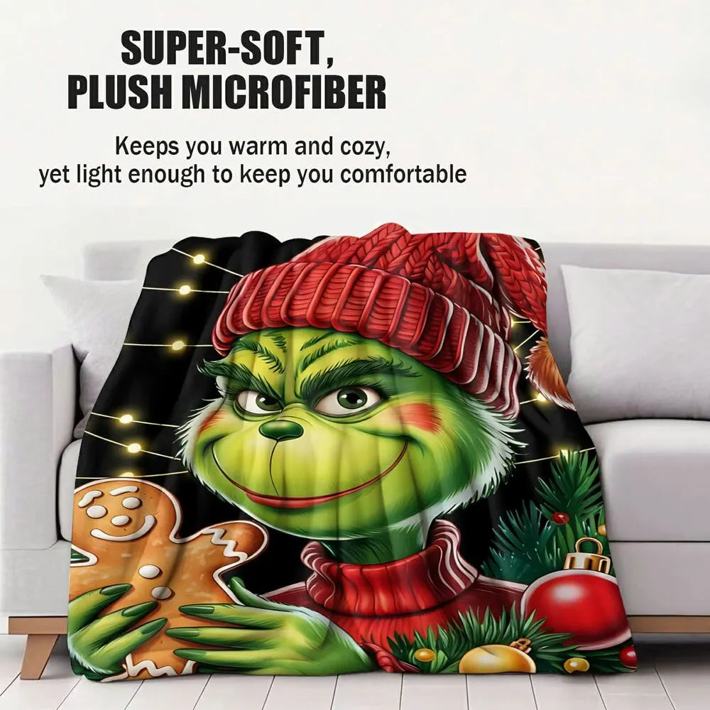 Festive Grinch Gingerbread Cookie Christmas Black Pattern Multipurpose Throw Blanket
