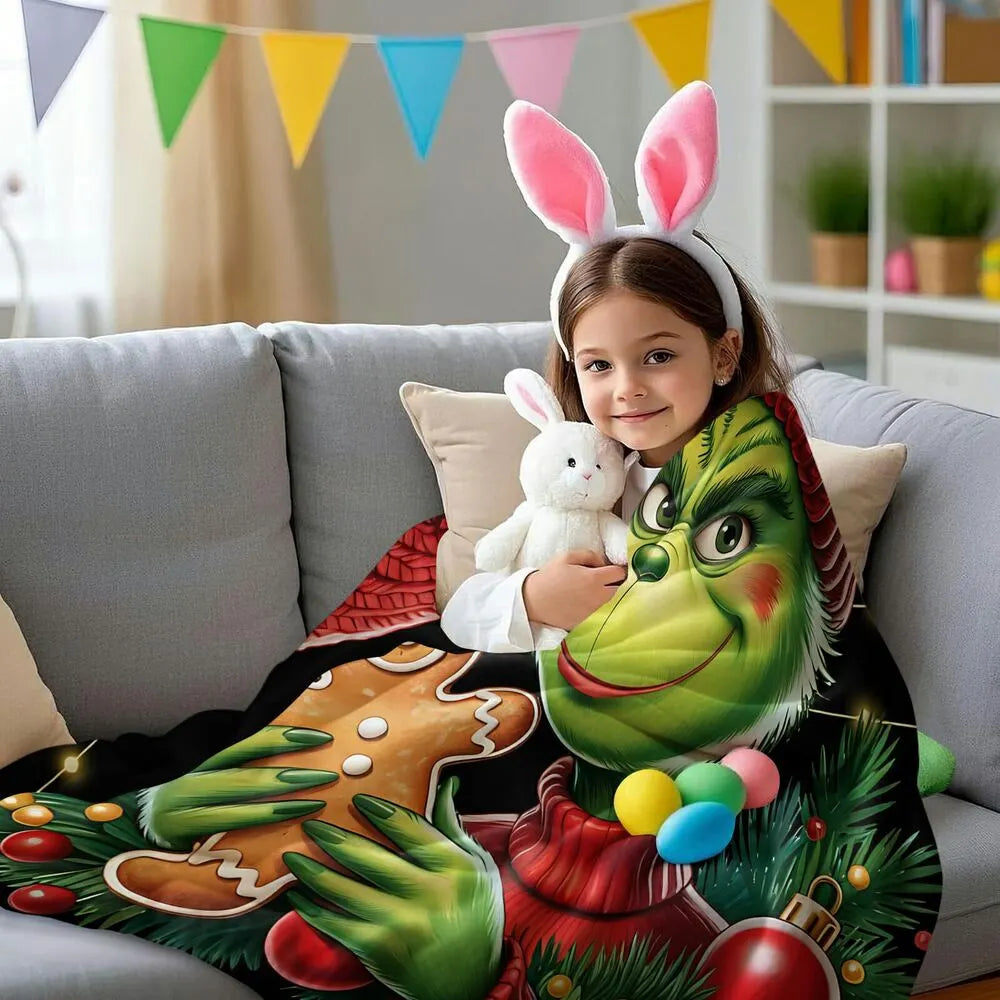 Festive Grinch Gingerbread Cookie Christmas Black Pattern Multipurpose Throw Blanket