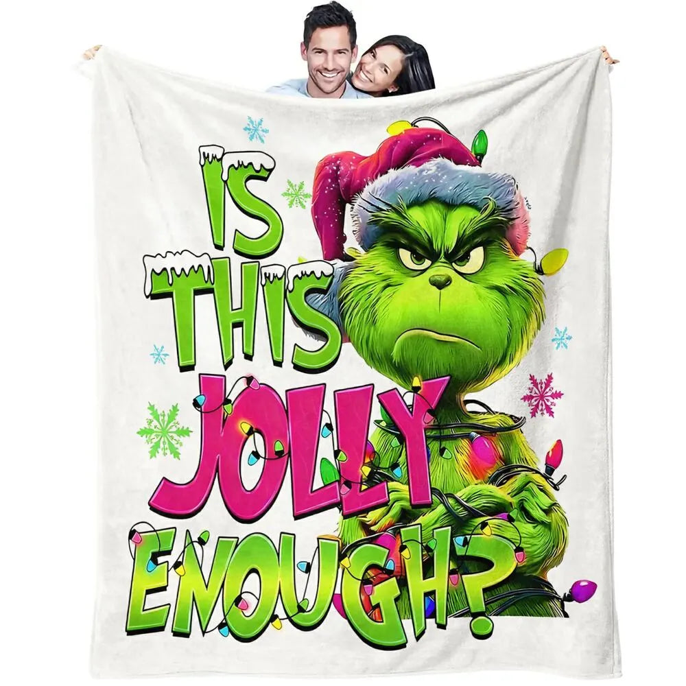 Festive Grinch Is This Jolly Enough White Pattern Multipurpose Throw Blanket