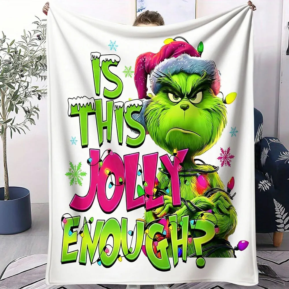 Festive Grinch Is This Jolly Enough White Pattern Multipurpose Throw Blanket