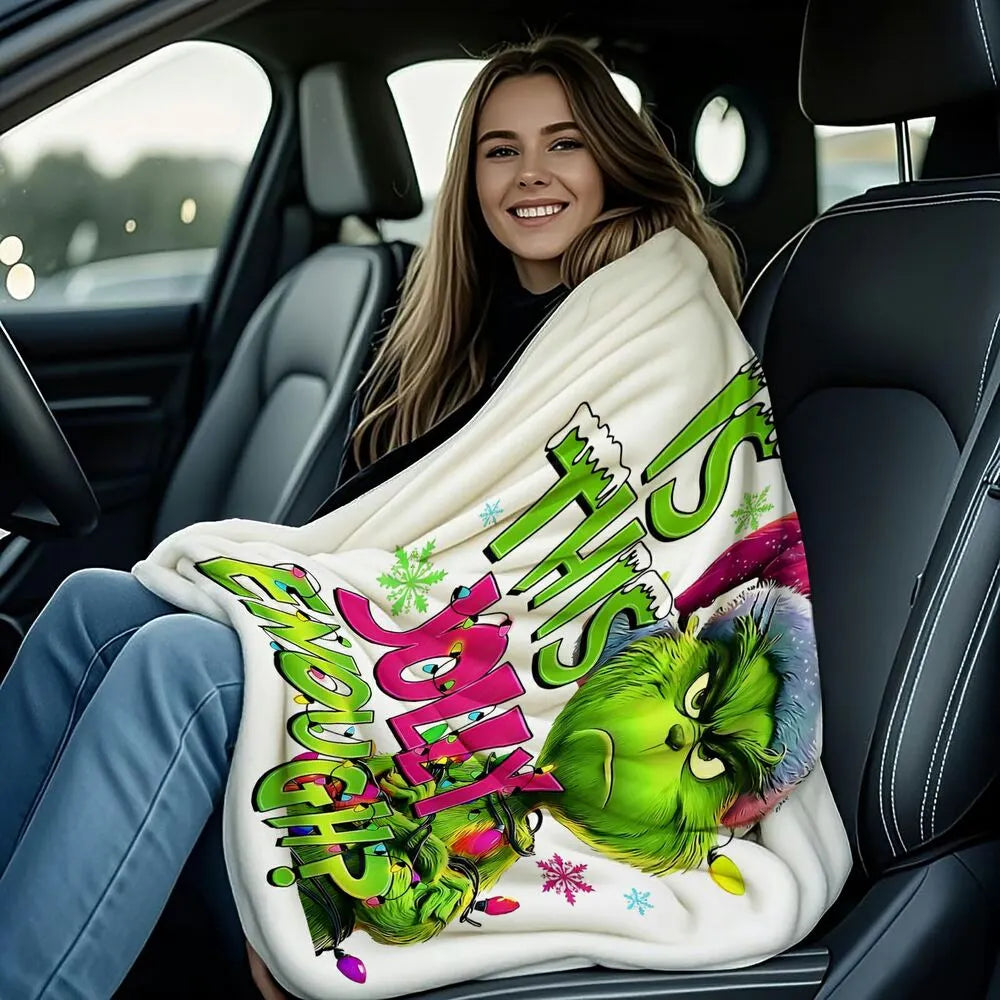 Festive Grinch Is This Jolly Enough White Pattern Multipurpose Throw Blanket