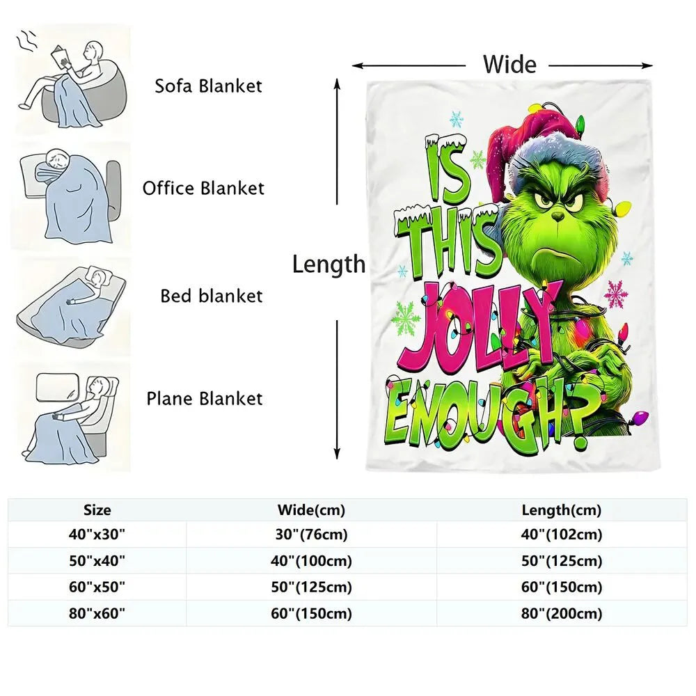 Festive Grinch Is This Jolly Enough White Pattern Multipurpose Throw Blanket