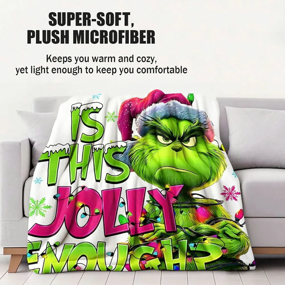 Festive Grinch Is This Jolly Enough White Pattern Multipurpose Throw Blanket