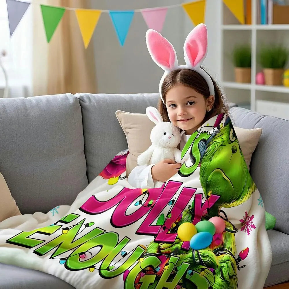 Festive Grinch Is This Jolly Enough White Pattern Multipurpose Throw Blanket