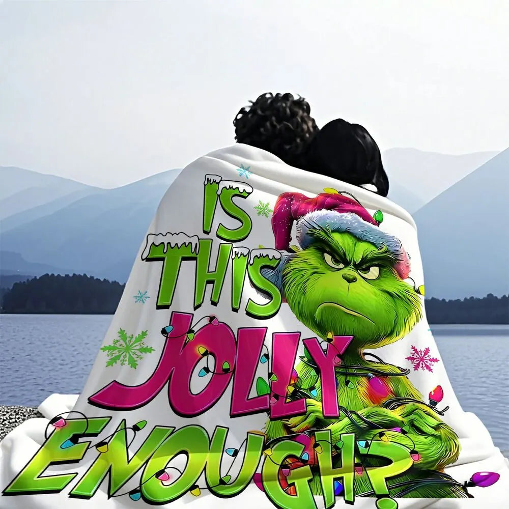Festive Grinch Is This Jolly Enough White Pattern Multipurpose Throw Blanket