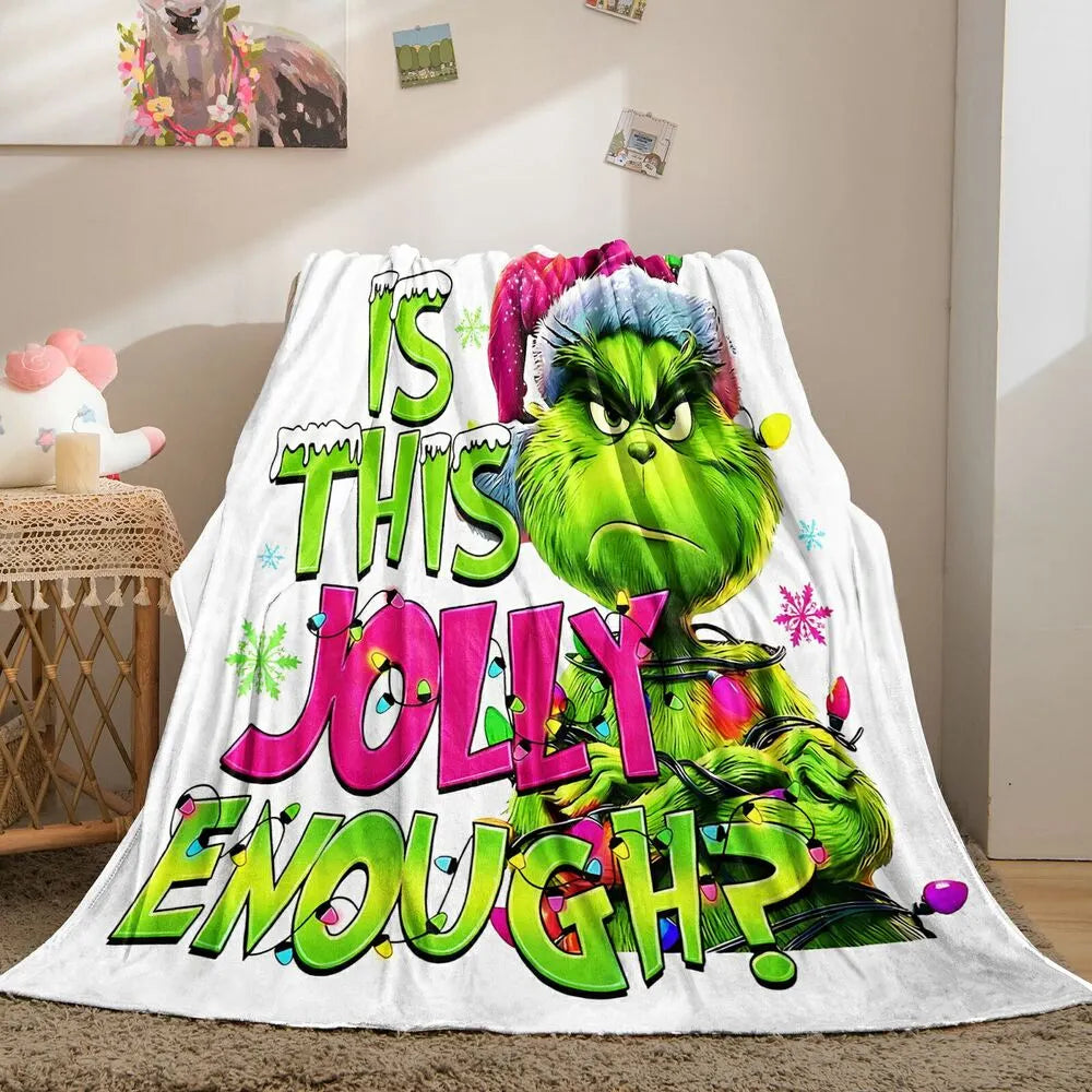 Festive Grinch Is This Jolly Enough White Pattern Multipurpose Throw Blanket