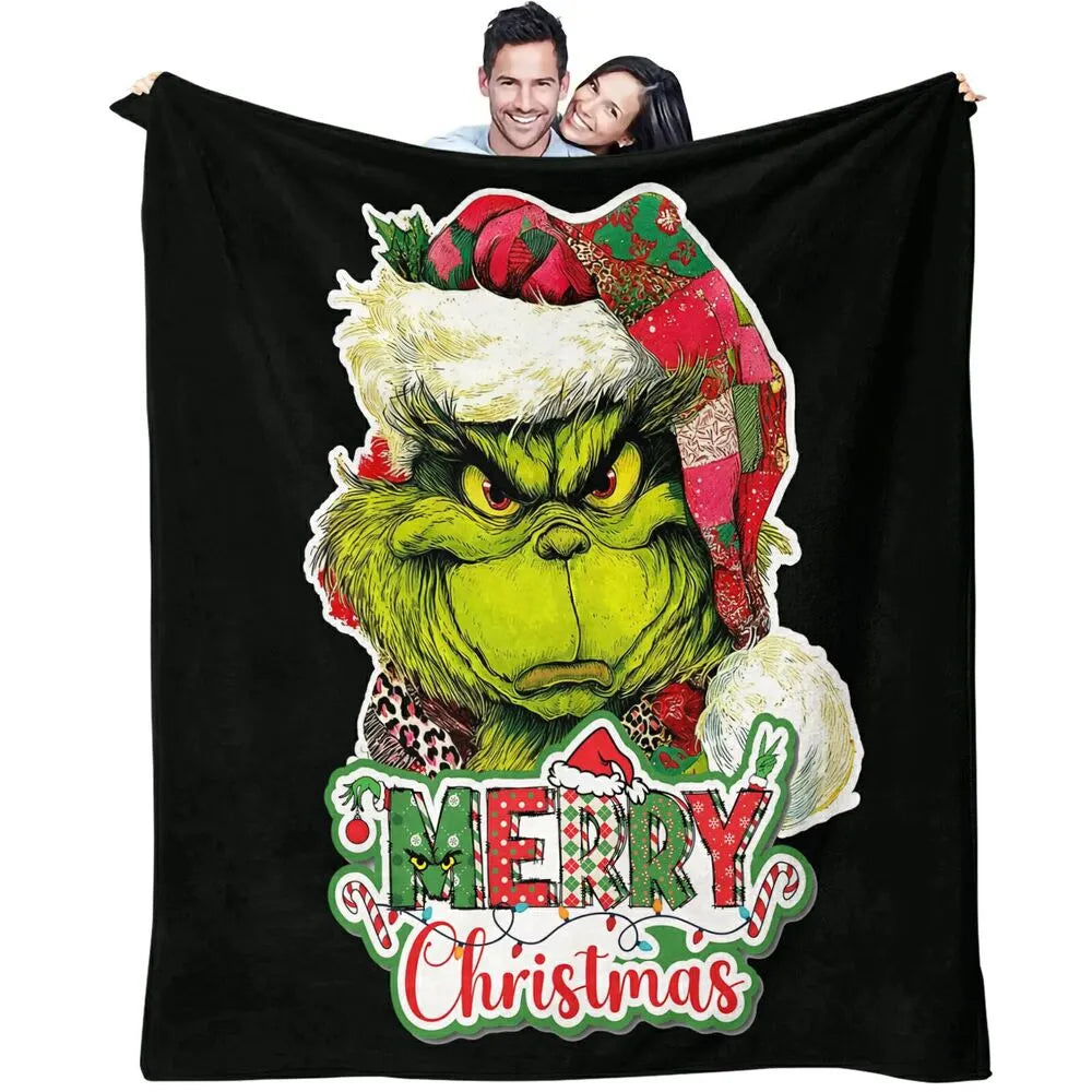 Festive Grinch Merry Christmas Black Pattern Multipurpose Throw Blanket