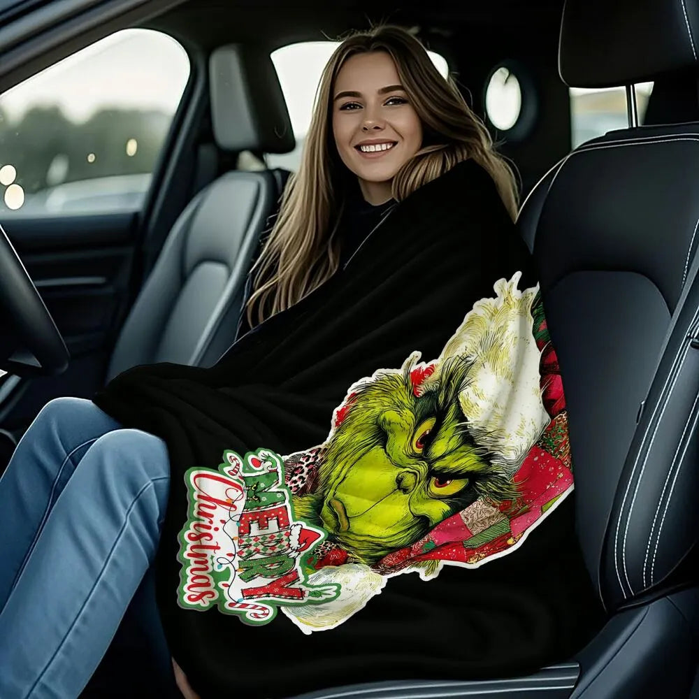 Festive Grinch Merry Christmas Black Pattern Multipurpose Throw Blanket