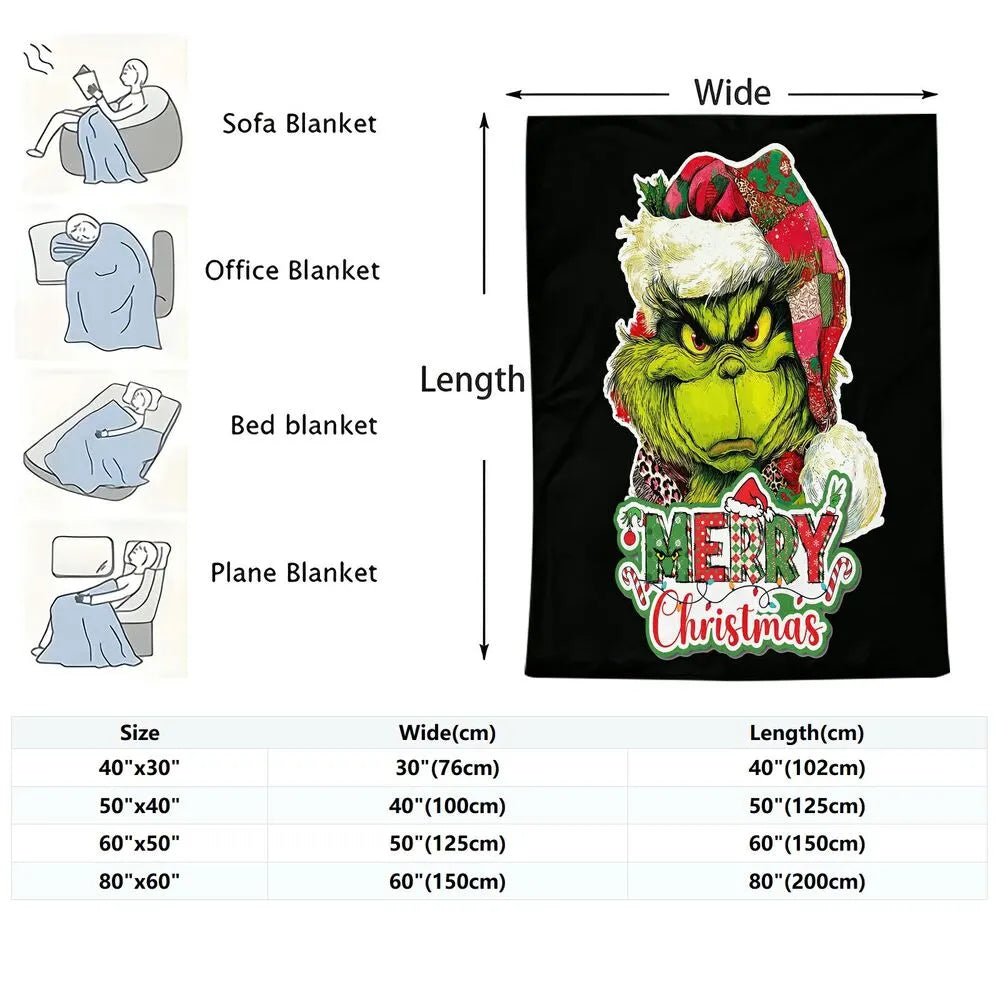 Festive Grinch Merry Christmas Black Pattern Multipurpose Throw Blanket
