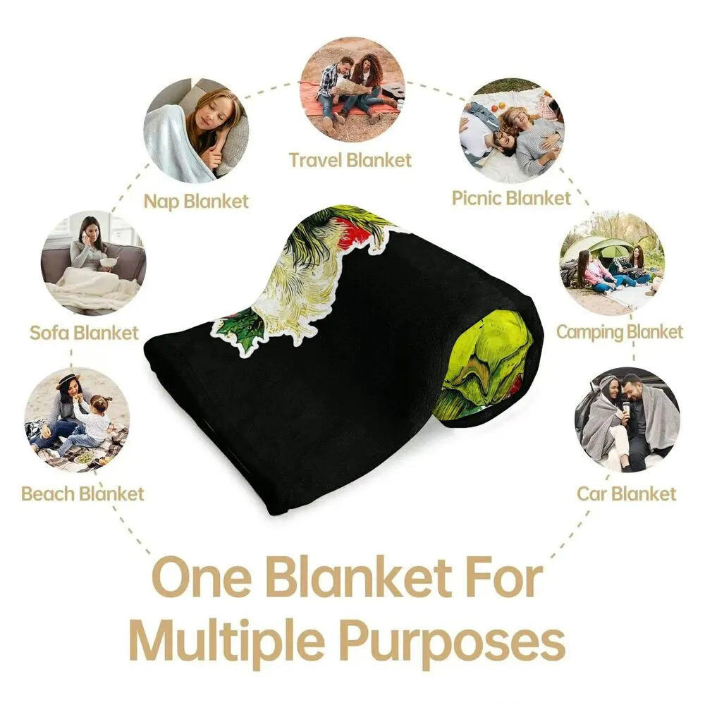 Festive Grinch Merry Christmas Black Pattern Multipurpose Throw Blanket