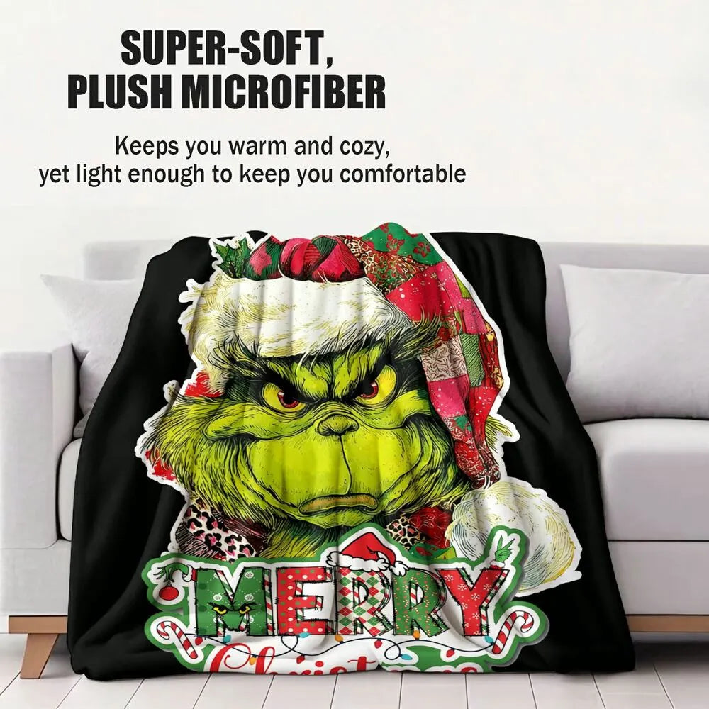Festive Grinch Merry Christmas Black Pattern Multipurpose Throw Blanket