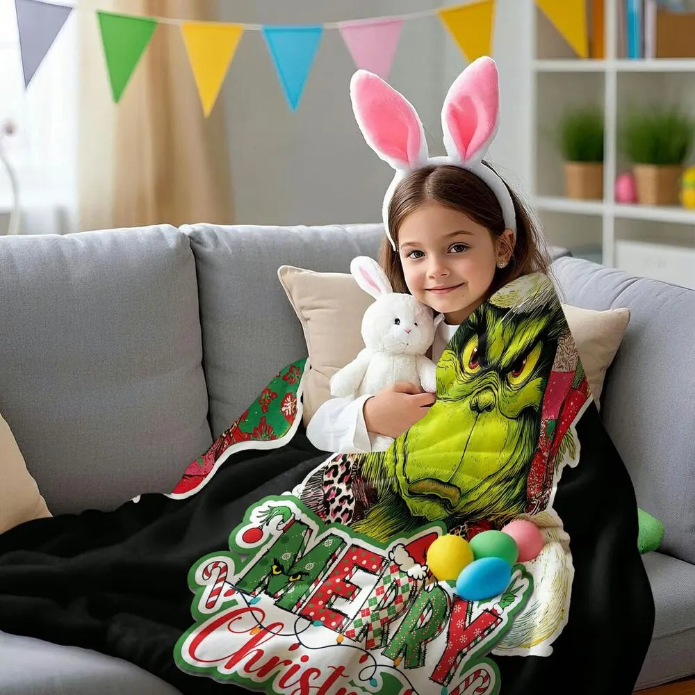 Festive Grinch Merry Christmas Black Pattern Multipurpose Throw Blanket