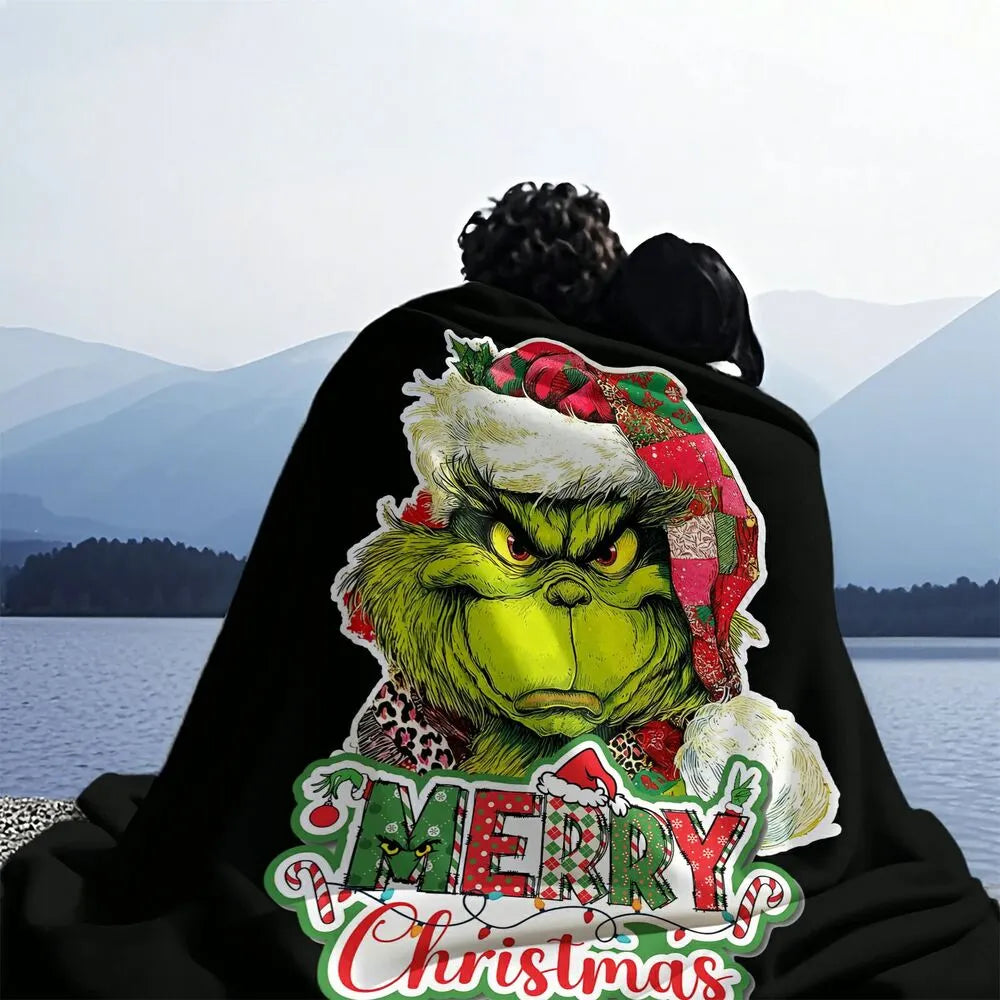 Festive Grinch Merry Christmas Black Pattern Multipurpose Throw Blanket