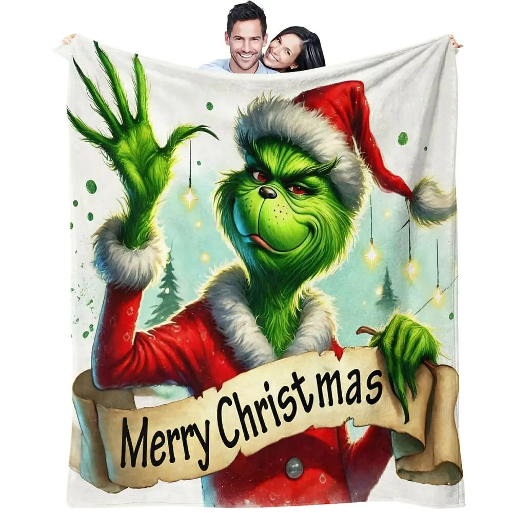 Festive Grinch Merry Christmas White Pattern Multipurpose Throw Blanket