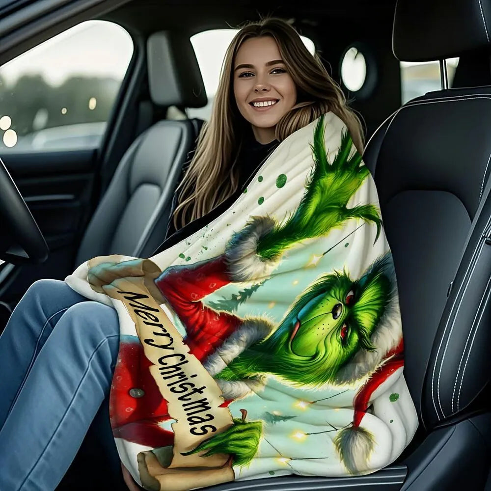 Festive Grinch Merry Christmas White Pattern Multipurpose Throw Blanket