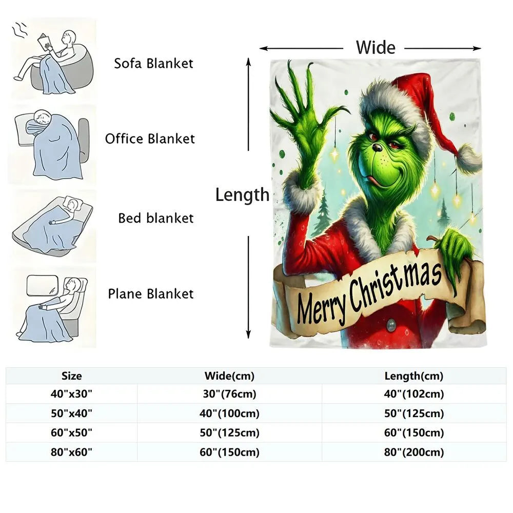 Festive Grinch Merry Christmas White Pattern Multipurpose Throw Blanket