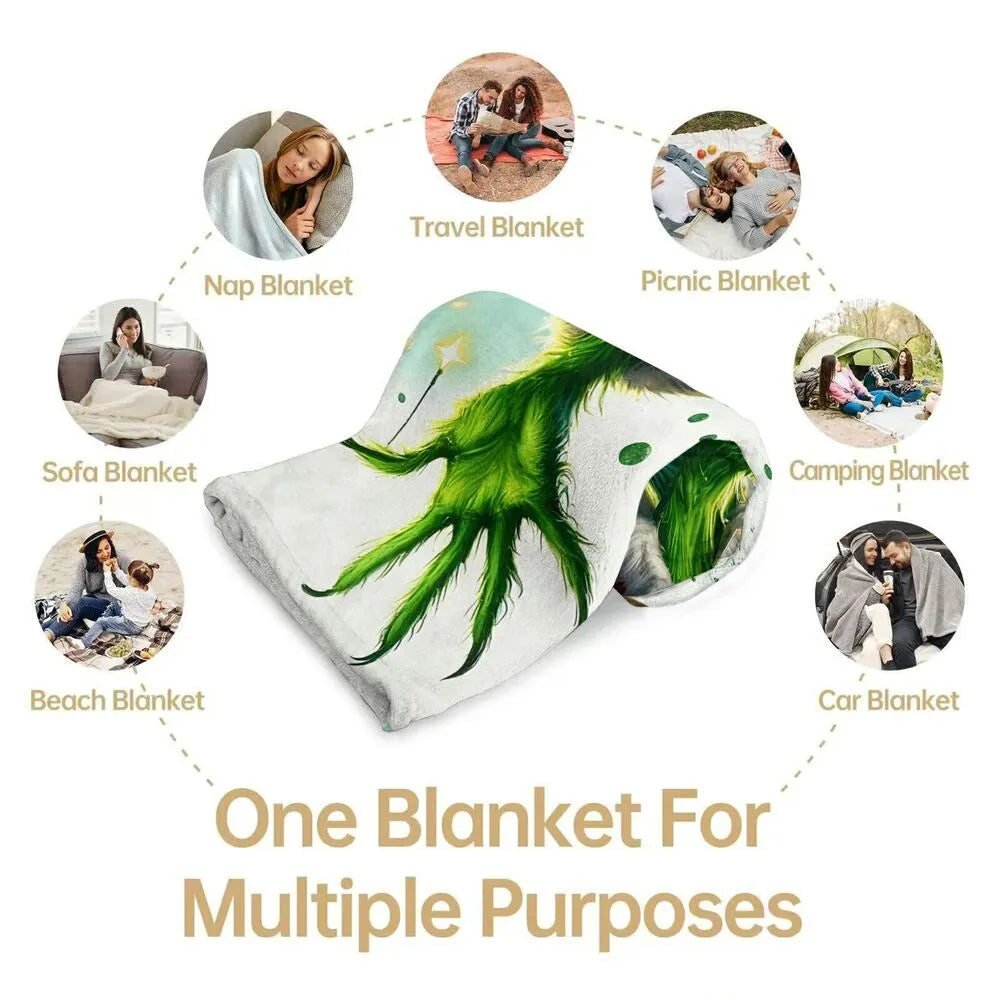 Festive Grinch Merry Christmas White Pattern Multipurpose Throw Blanket