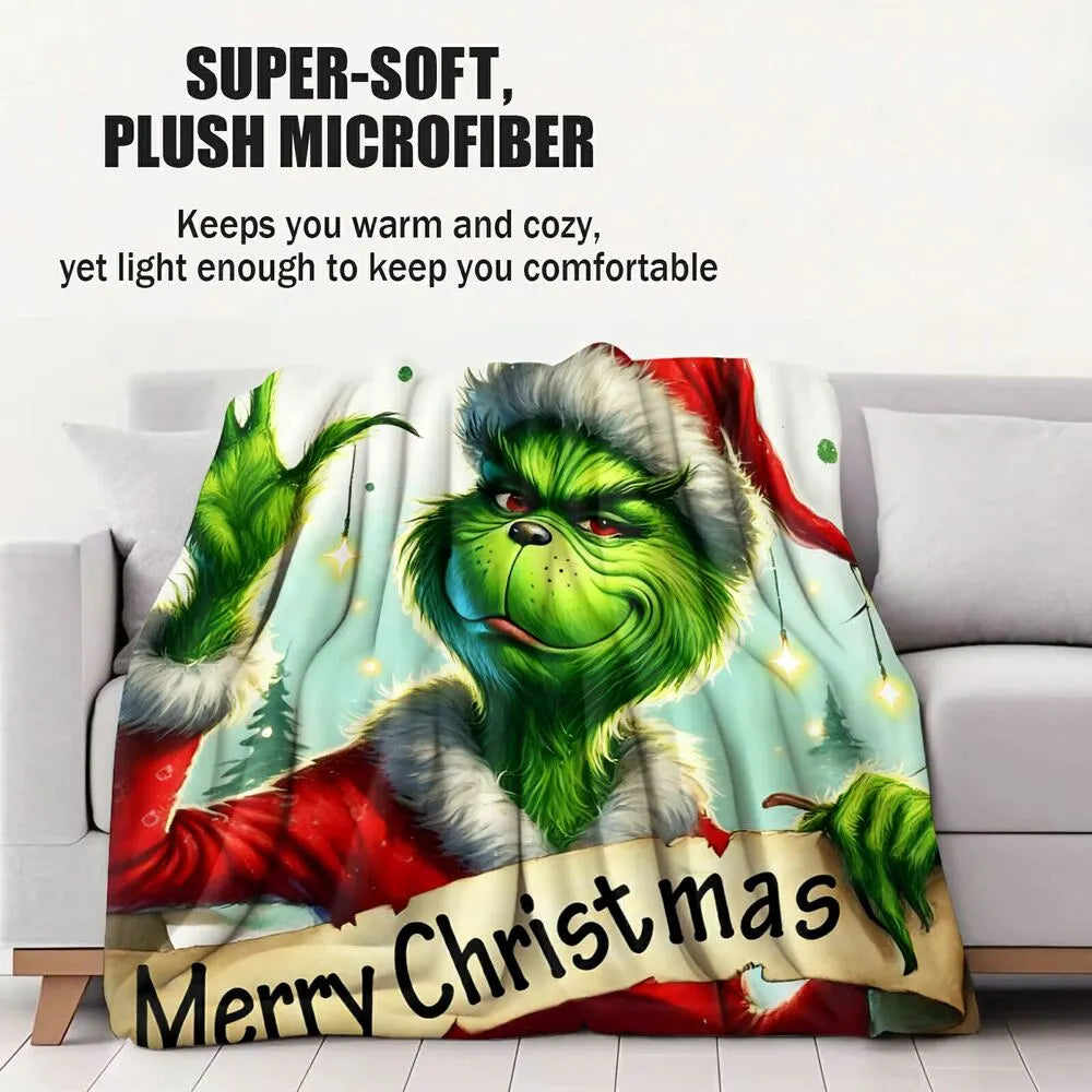 Festive Grinch Merry Christmas White Pattern Multipurpose Throw Blanket