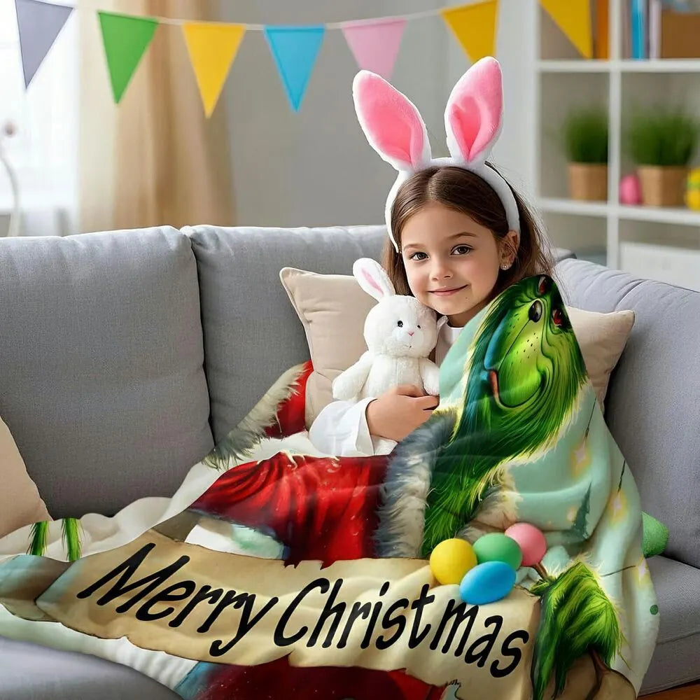 Festive Grinch Merry Christmas White Pattern Multipurpose Throw Blanket