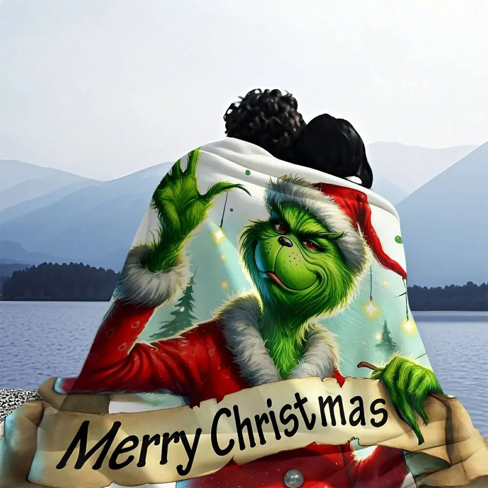Festive Grinch Merry Christmas White Pattern Multipurpose Throw Blanket