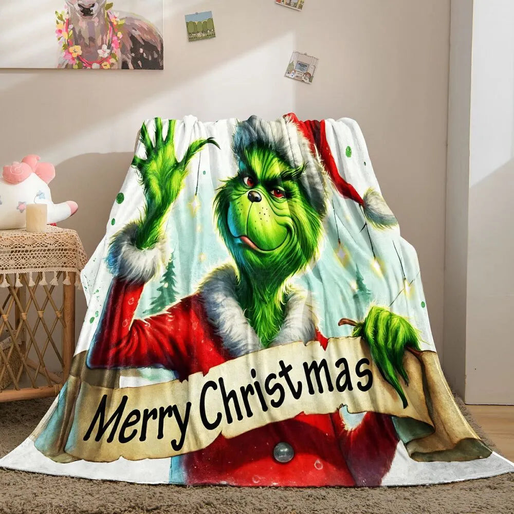 Festive Grinch Merry Christmas White Pattern Multipurpose Throw Blanket