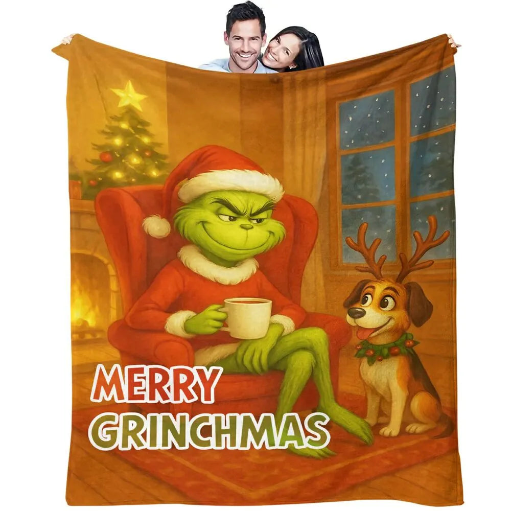 Festive Grinch Merry Grinchmas Christmas Orange Pattern Multipurpose Throw Blanket