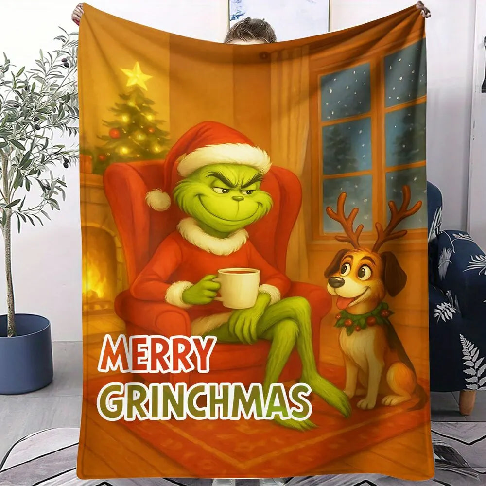 Festive Grinch Merry Grinchmas Christmas Orange Pattern Multipurpose Throw Blanket