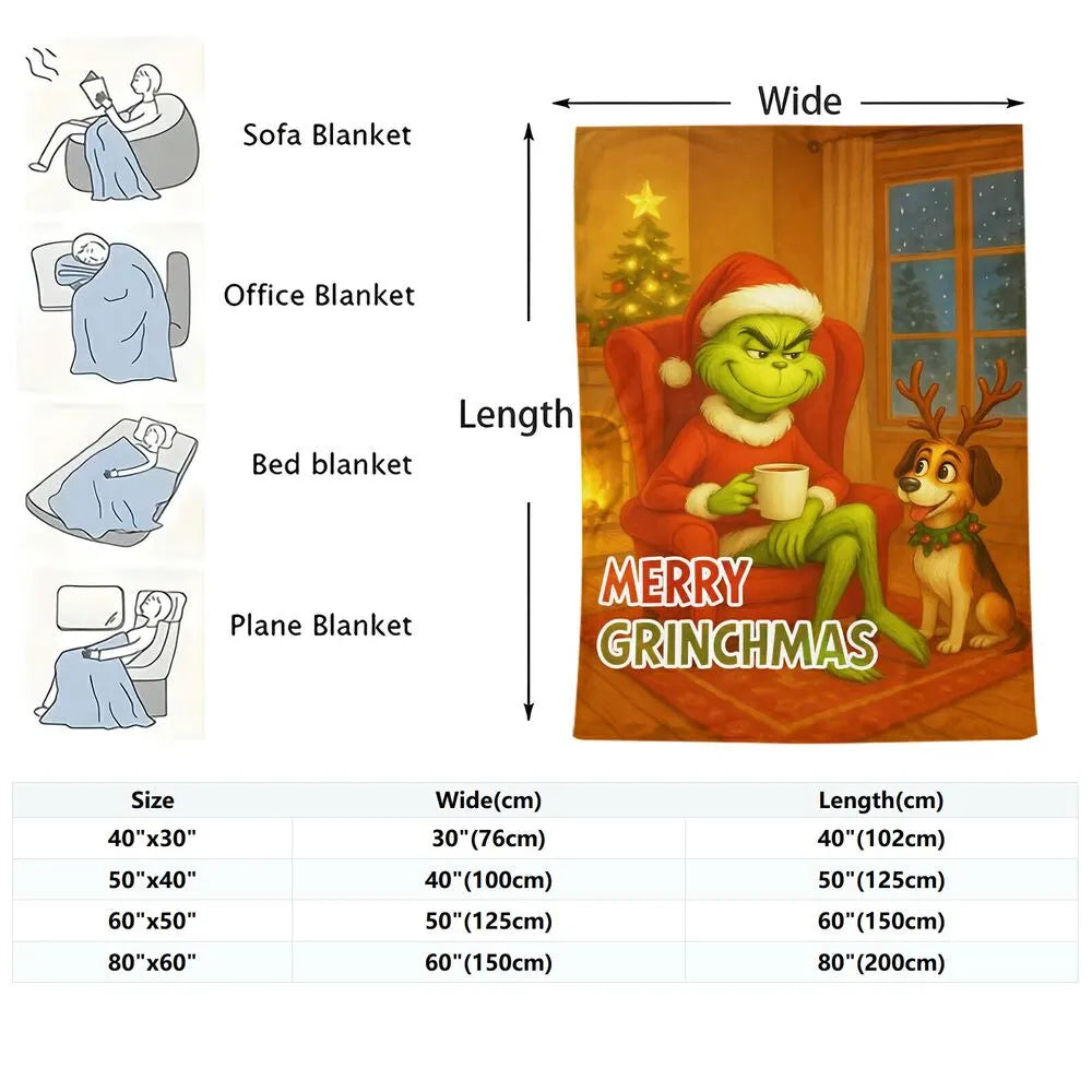 Festive Grinch Merry Grinchmas Christmas Orange Pattern Multipurpose Throw Blanket