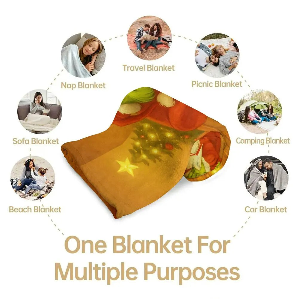 Festive Grinch Merry Grinchmas Christmas Orange Pattern Multipurpose Throw Blanket