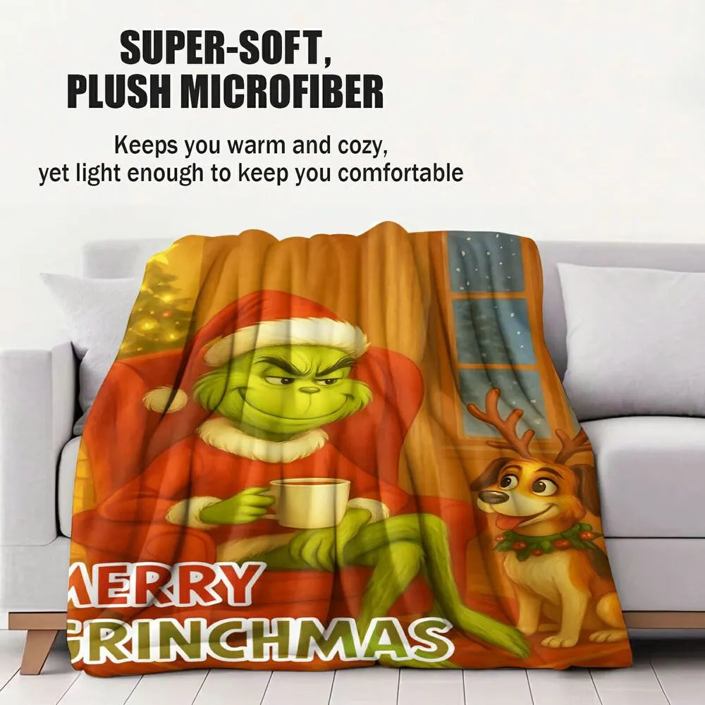 Festive Grinch Merry Grinchmas Christmas Orange Pattern Multipurpose Throw Blanket