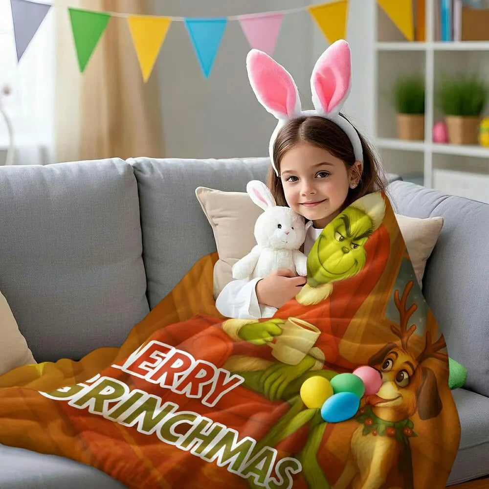 Festive Grinch Merry Grinchmas Christmas Orange Pattern Multipurpose Throw Blanket