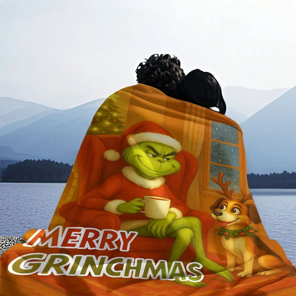 Festive Grinch Merry Grinchmas Christmas Orange Pattern Multipurpose Throw Blanket