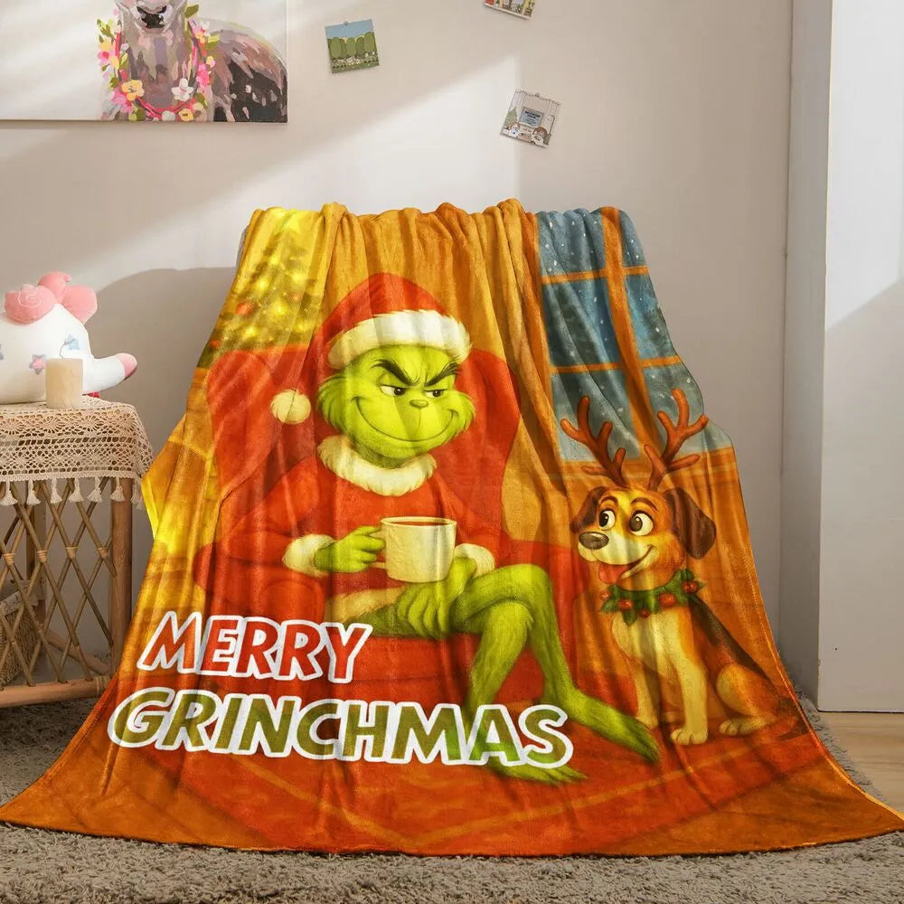 Festive Grinch Merry Grinchmas Christmas Orange Pattern Multipurpose Throw Blanket