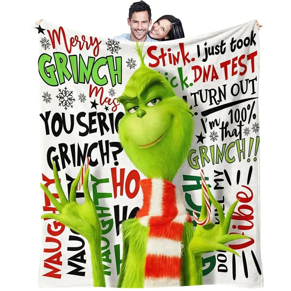 Festive Grinch Quote Collage White Pattern Multipurpose Throw Blanket