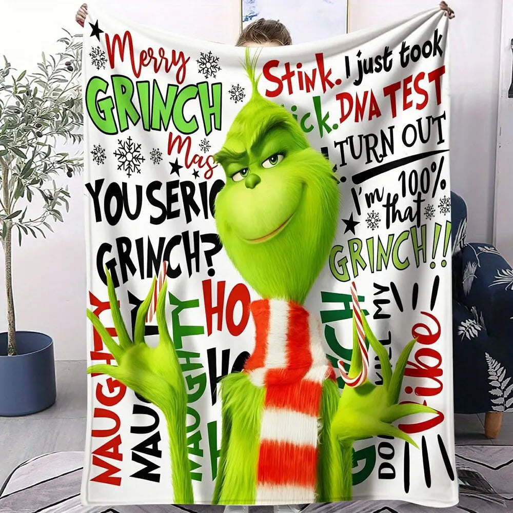 Festive Grinch Quote Collage White Pattern Multipurpose Throw Blanket