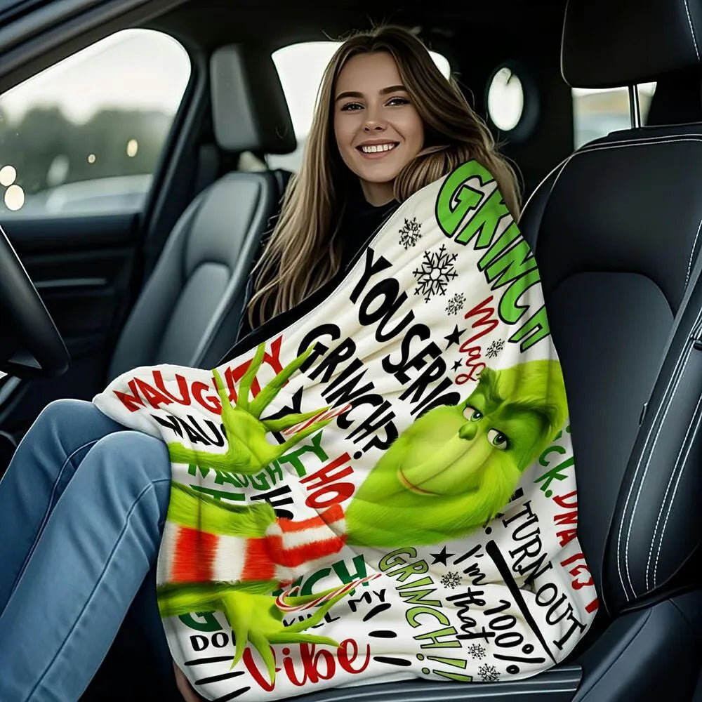 Festive Grinch Quote Collage White Pattern Multipurpose Throw Blanket