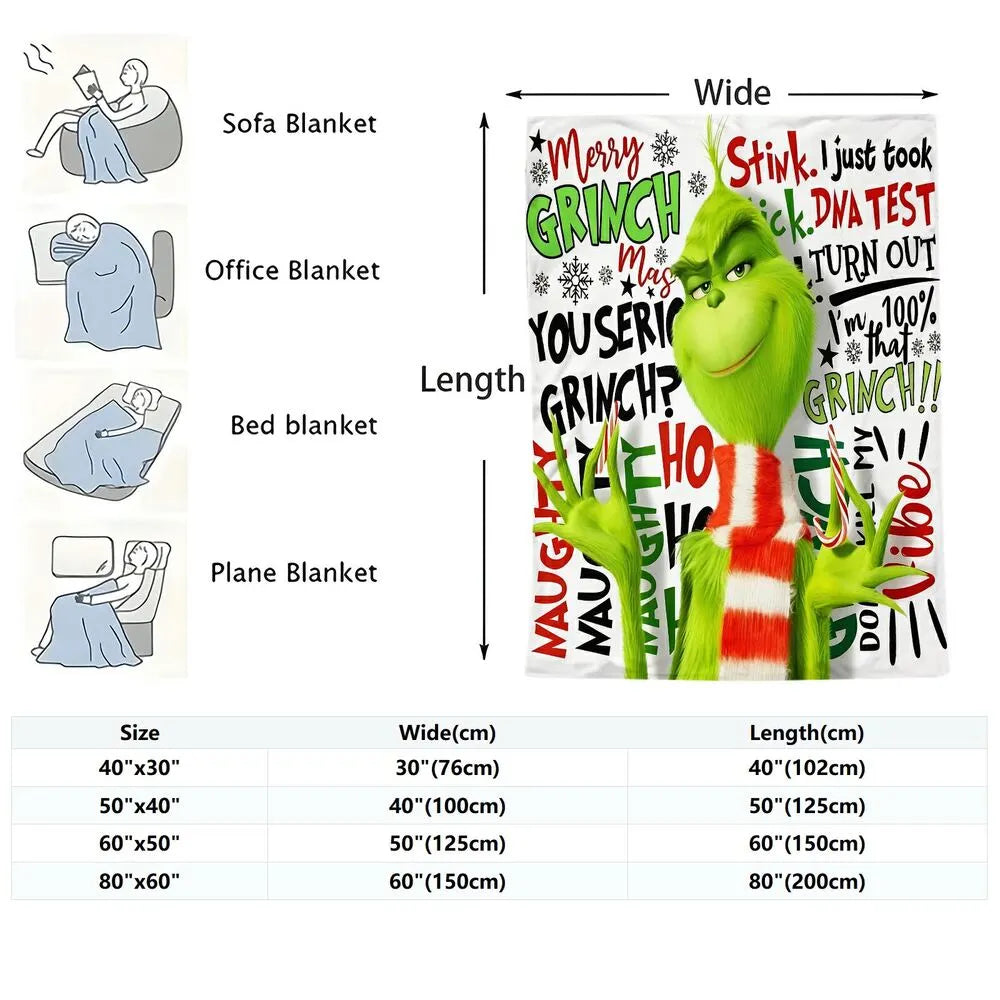 Festive Grinch Quote Collage White Pattern Multipurpose Throw Blanket