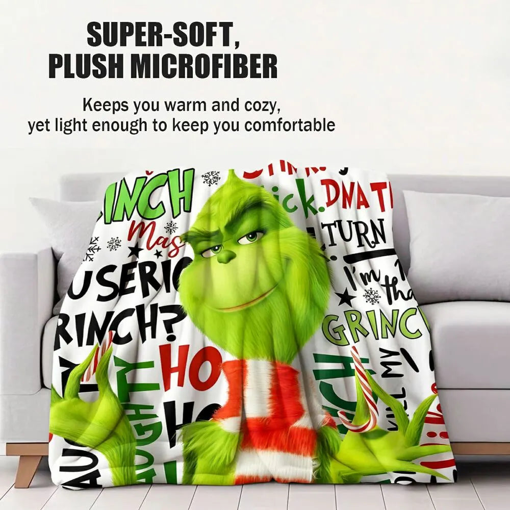 Festive Grinch Quote Collage White Pattern Multipurpose Throw Blanket