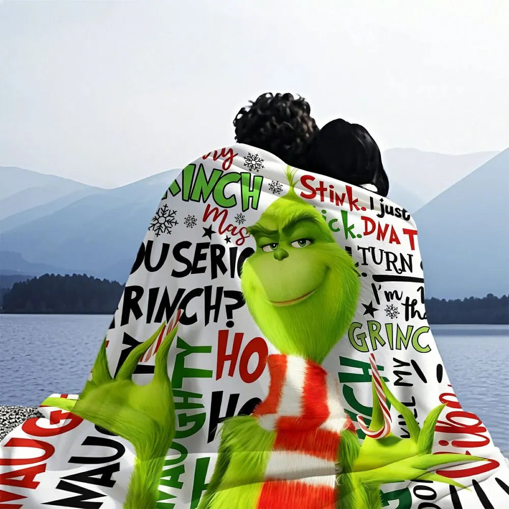 Festive Grinch Quote Collage White Pattern Multipurpose Throw Blanket