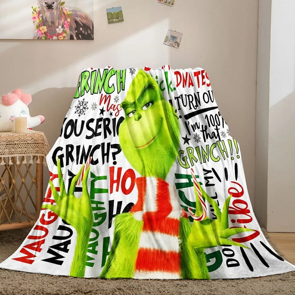Festive Grinch Quote Collage White Pattern Multipurpose Throw Blanket