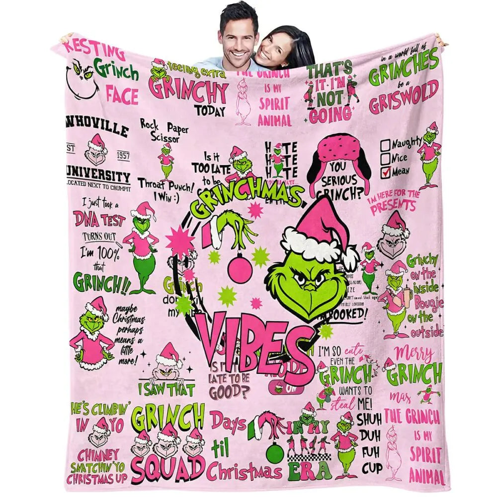 Festive Grinch Vibes Pink Collage Pattern Multipurpose Throw Blanket