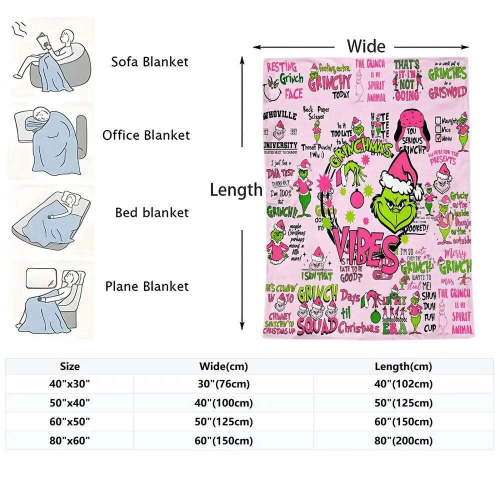 Festive Grinch Vibes Pink Collage Pattern Multipurpose Throw Blanket