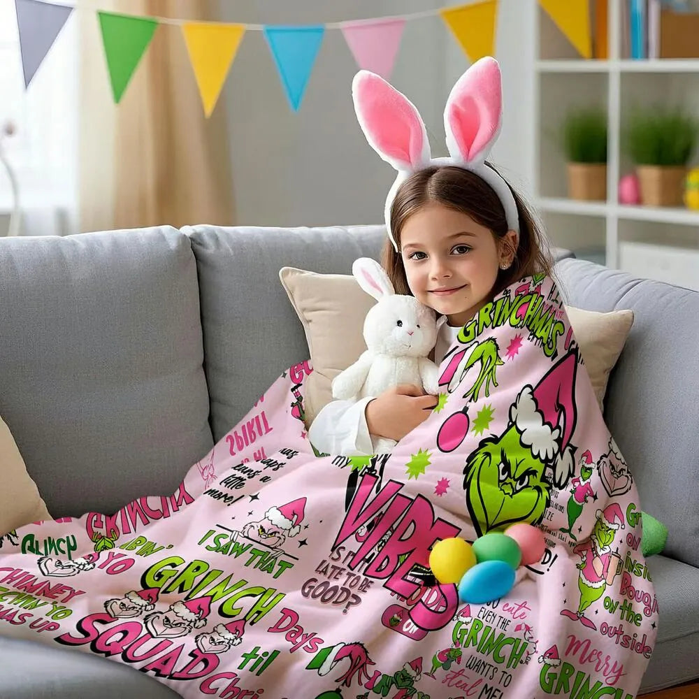 Festive Grinch Vibes Pink Collage Pattern Multipurpose Throw Blanket