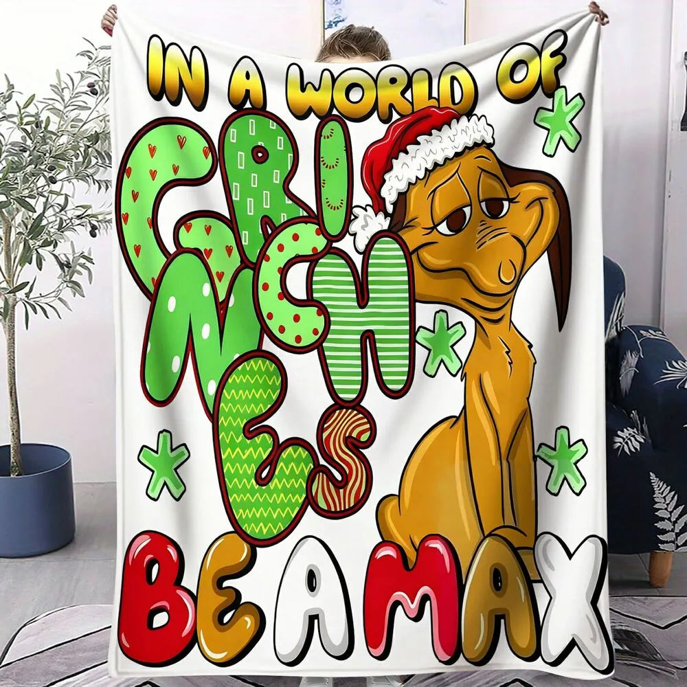 Festive Grinches Beamax Comic Style White Pattern Multipurpose Throw Blanket