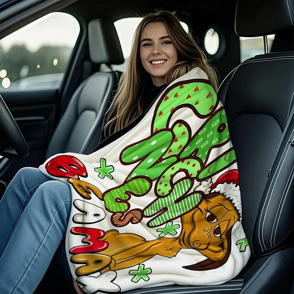 Festive Grinches Beamax Comic Style White Pattern Multipurpose Throw Blanket
