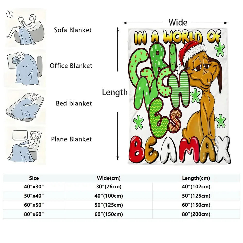 Festive Grinches Beamax Comic Style White Pattern Multipurpose Throw Blanket