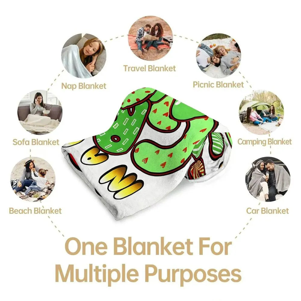 Festive Grinches Beamax Comic Style White Pattern Multipurpose Throw Blanket