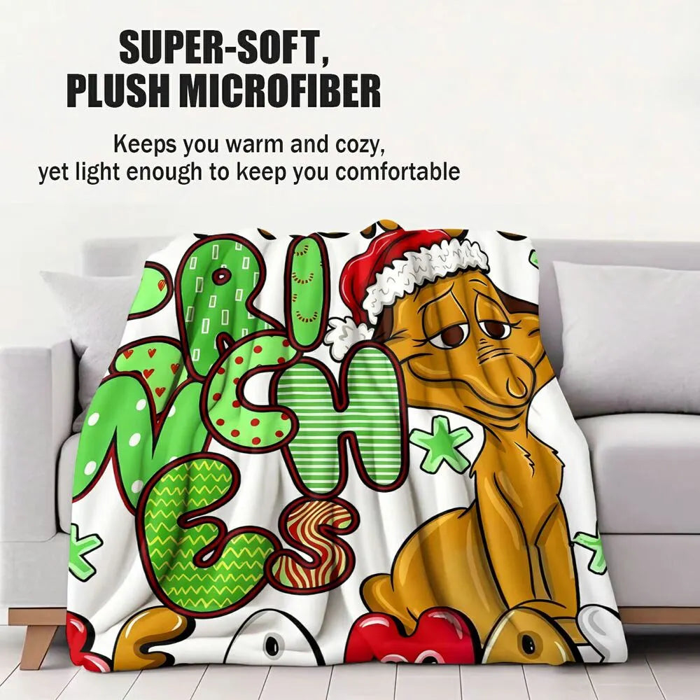 Festive Grinches Beamax Comic Style White Pattern Multipurpose Throw Blanket