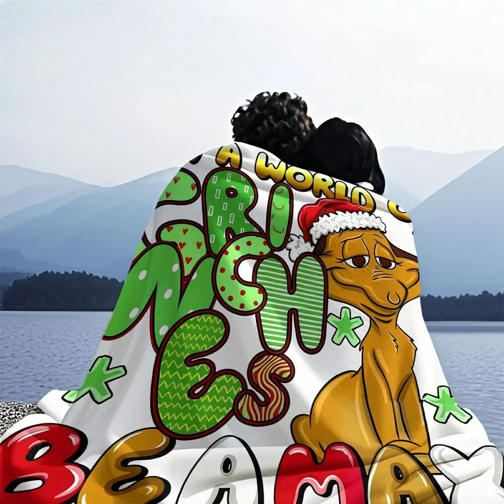 Festive Grinches Beamax Comic Style White Pattern Multipurpose Throw Blanket